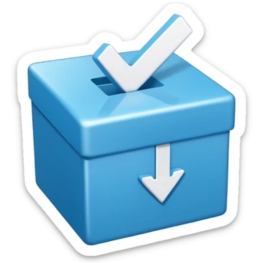 Blue box with a white check mark in the middle of the blue box that is a little bit tilted to the right and its 1d sticker