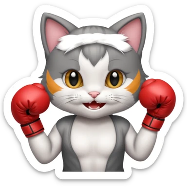 Grinning Gray baby girl kitten boxing  sticker