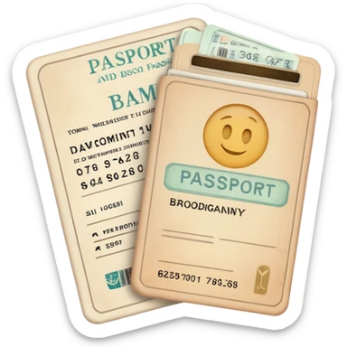 Passport and boarding pass with soft muted colors, not bright sticker
