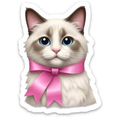 Ragdoll cat with a pink ribbon  sticker