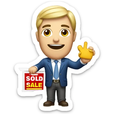 Realtor holding sold sign sticker