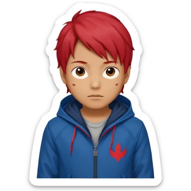 yuiji itadori jjk avec cheveux rouge veste bleu et capuche rouge sticker