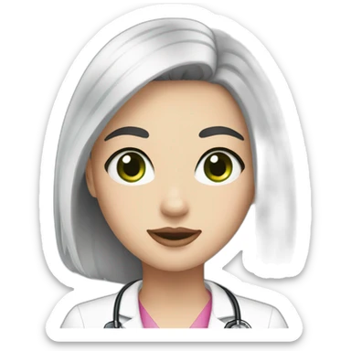 doctor, black hair, girl, white skin, straight hair, freckles, green eyes, pink lips sticker