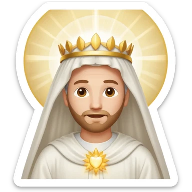 Heavenly Father from the Bible, shining face without facial features, wearing white gown, surrounded by beaming radiant light symbolizing voice and existence, apple emoji style sticker