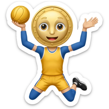 coin mascot with eyes, mouth, arms and legs. playing sports sticker