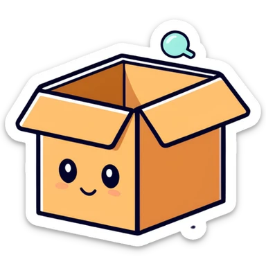 emoji of sleeping box, box is brown colored, open and empty, with a tiny Zzz bubble sticker