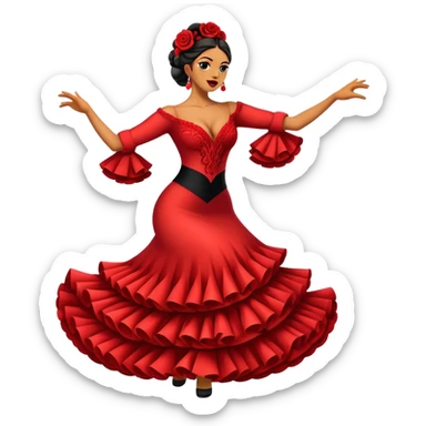 Cinematic Realistic Flamenco Dance Emoji, depicted as a passionate expressive flamenco performance with dramatic costumes and dynamic fiery movements, rendered with vibrant textures and bold energetic lighting that captures its intense rhythm. sticker