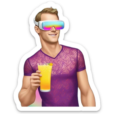 Fancy disco Jonathan Toews wearing rainbow lace shirt and wearing VR glasses and drinking a mimosa sticker