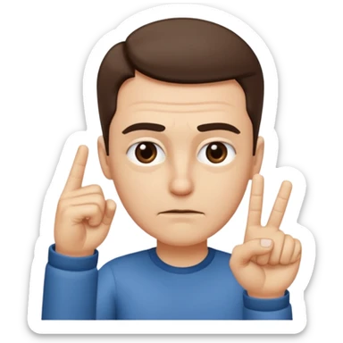 iOS-style 3D emoji: a person with slightly furrowed eyebrows, serious expression, head tilted forward, index finger raised and wagging, with motion lines around the finger to show movement sticker