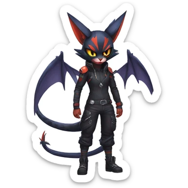 Dark Anthro Cool Noivern-Litten-Pokémon Punk Techwear Full Body sticker