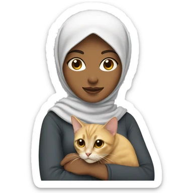 pretty woman with hijab holding a cat sticker