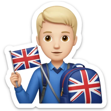 A guy with a backpack holds the Union Jack. sticker