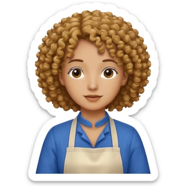 person with curly hair in blue apron sticker