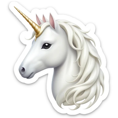 cinematic-beautiful-white-unicorn-emoji,-poised-and-regal,-with-a-slender,-ethereal-form-draped-in-a-pristine-white-color,-a-flowing-mane-and-tail,-and-a-glistening,-spiraled-horn-that-radiates-pure-light,-simplified-yet-sharp-and-majestic sticker