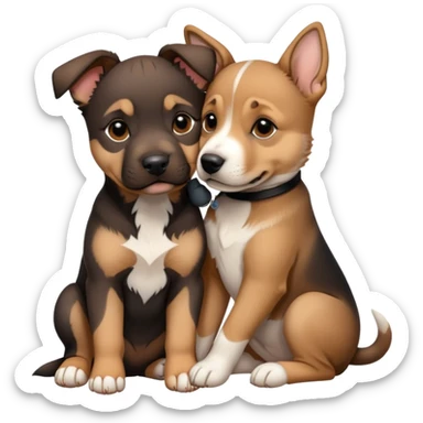 A Pittbull puppy hugging a German shepherd puppy sticker