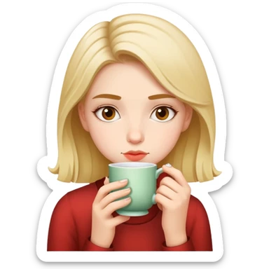 girl drinking tea, looking unbothered sticker