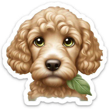 apricot cockapoo puppy with sage green eyes sticker