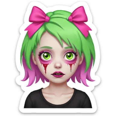 girl-zombie,with-neon green-hair,pink-bows sticker