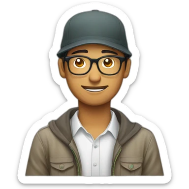 a nepali man with glasses on and dhaka topi in his head sticker