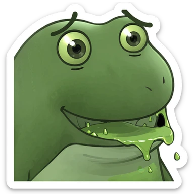 cartoonish green blob emoji with dripping slime, big eyes, goofy grin, evoking AI slop, inspired by Slimer from Ghostbusters sticker