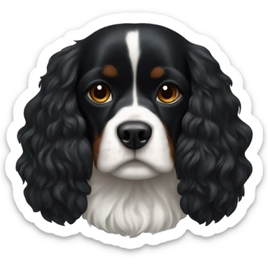 Small completely black king spaniel with black fur on his whole face and white fur on chest sticker