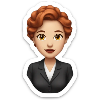Female lawyer with cateye eyeliner ,brown eyes, plumped pink mouth and slightly red hair sticker