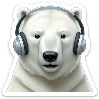 Polar bear listening music with headphones sticker