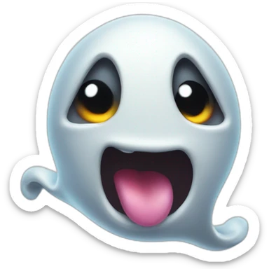 a funny little ghost who sticks out his tongue sticker