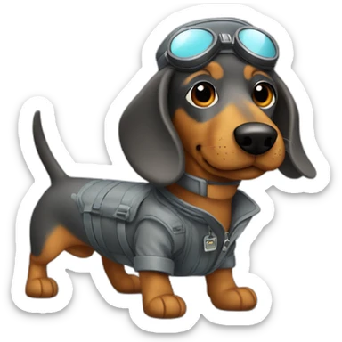 grey daschund dressed as pilot sticker