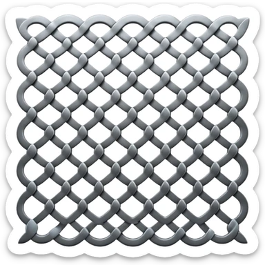 3D render of Speaker Grille, made of interlocking chainmail metal rings, wire mesh texture, visible holes and negative space, metallic silver and grey, high contrast shadows, emoji style, isolated on white background --v 6.0. sticker
