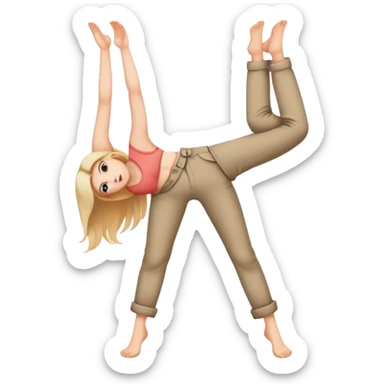 Woman with face in upside down pants sticker