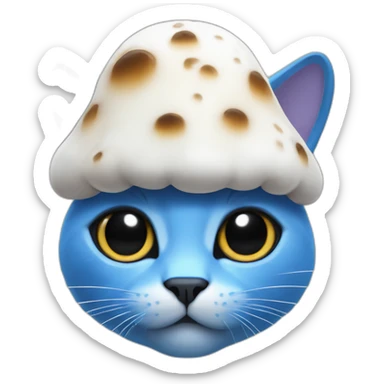 blue-cat face with white shroom on head and full black eyes sticker