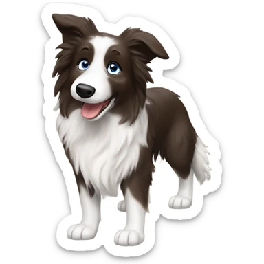 Create a border collie and bearded collie mix with one blue eye and one brown eye running and jumping sticker