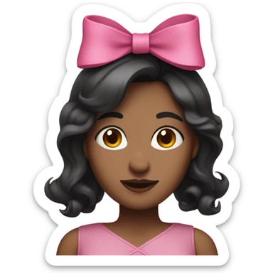 an adult woman with dark hair and pink bow on it, while tipping sticker