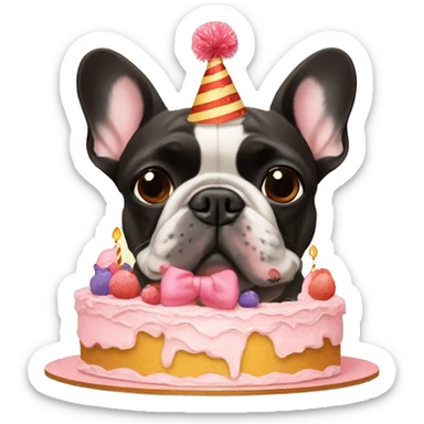 two french bulldogs birthday hats and cake sticker