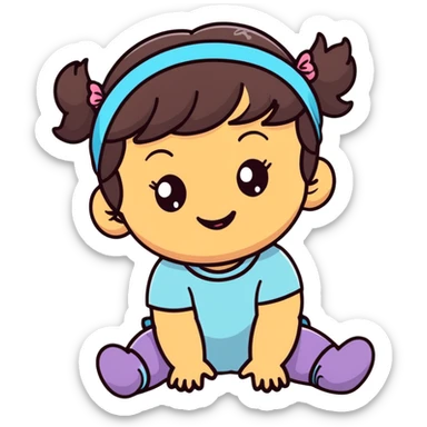 close-up of smiling toddler face only with big eyes, medium skin tone, dark wavy hair, and a hair band, no body sticker