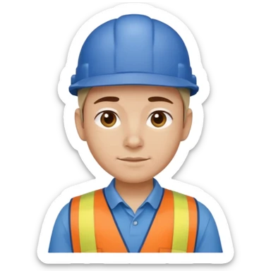 This is a cartoon-style avatar of a worker wearing a blue cap and a matching blue shirt, with a neutral expression. sticker