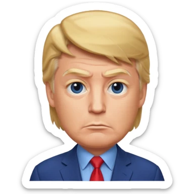 Donald Trump emoji style, serious expression, light hair, blue suit sticker