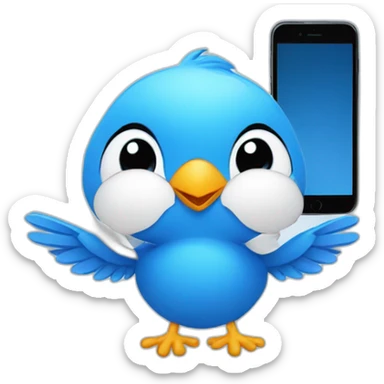 blue bird chick holding phone sticker