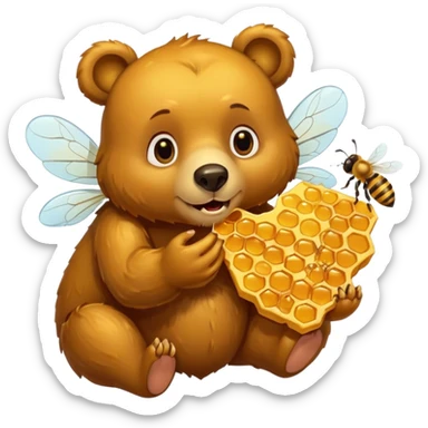 bear eating honeycomb with bees flying around sticker
