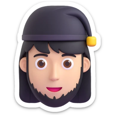 male face with a black hat and long side bangs, 3d emoji style sticker