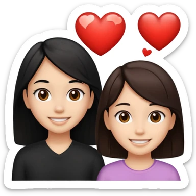 2 girls that have a heart one hair black the other brown  ( brown abd black) long hair one of them other short sticker