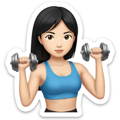 a black hair asian woman working on arm dumbbells sticker