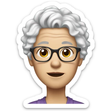 female, short curly white hair, old, wrinkles, glasses, big ears, scar sticker