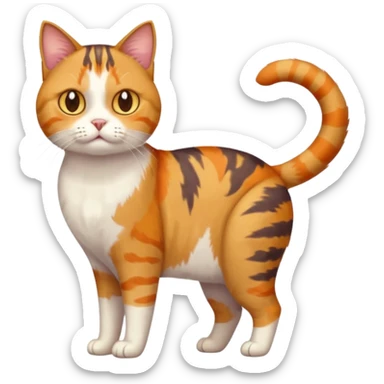 full body colourful calico tabby cat with skinny head and fat body with an anxious face sticker