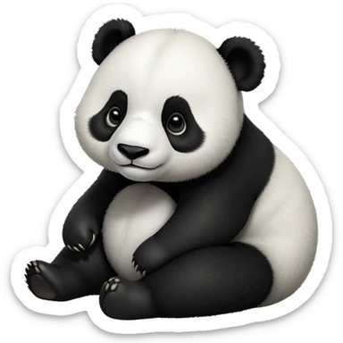 cinematic-[panda bear]-realistic-full-body-sitting-emoji,-tail-tucked-close,-head-tilted-dramatically,-thick-[black and white]-fur,-simplified-yet-realistic-focused-features,-highly-detailed,-glowing-with-an-almost-sarcastic-glow sticker