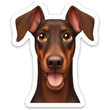 Red and brown Doberman without cropped ears face facing front happy expression  sticker