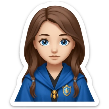gorgeous Girl with light skin, blue eyes, long brown hair, wears ravenclaw black and blue robes  sticker