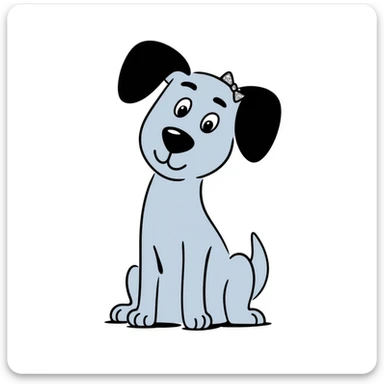 Blue Great Dane with a sparkly bow on its ear, hand-drawn cute style sticker