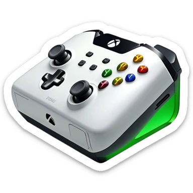 Clash of Clans aesthetic: Cinematic Playful Xbox Series X Console Portrait Emoji, rendered in a 3D vector-style similar to standard emojis with minimal shading and bold, simplified shapes. A compact, distinct form with signature details, softly glowing with a modern gaming energy charm. Simplified yet unmistakably iconic, highly detailed and consistent, glowing with a soft radiance and high shine. Stylized with a touch of next-gen innovation and a soft glowing outline, capturing the essence of a beloved gaming relic with a friendly, playful manner! sticker